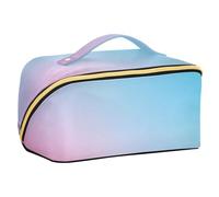 Teal Gradient Blue Pink Colorful Blurred Designed Cosmetic Bag With Dividers Zipper Case Cosmetic Makeup Bag Vertical Freestanding