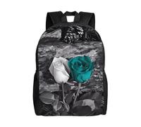 Teal Gray Rose Backpack For College High School,15.6-Inch Laptop,Bags Daypack,Oxford Cloth Bag For Work, Business, Travel, Sports