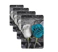 Teal Gray Rose Car Air Fresheners Cards 4 Pcs Hanging Fragrance Scented Cards Long-Lasting Car Aromatherapy Tablets for Wardrobe Bathroom Car Interior Mirror Pendant Gifts