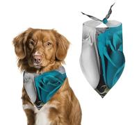 Teal Gray Rose Dog Bandanas for Feeding Grooming, Triangle Pet Bibs Washable Pets Scarf for Cats & Dogs