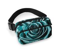 Teal Gray Rose Fanny Pack for Women Men Waist Bag Belt Bag Adjustable Casual Bag for Travel Sports Hiking, white, 7.9x5.1inches