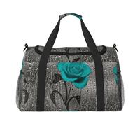 Teal Gray Rose Flower Handheld Crossbody Travel Bag Weekender Bag Carry Travel Bag Duffle Bag Gym Bag for Men Women