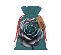 Teal Gray Rose Flower Print Gift Drawstring Decor Bags Reusable Holiday Present Sack Pouches For Party Favors