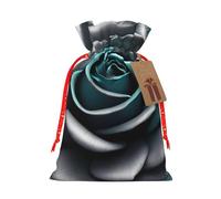 Teal Gray Rose Flower Print Gift Versatile Bags Reusable Drawstring Festive Pouches For Party Favors Season
