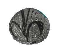 Teal Gray Rose Flower Print Shower Cap, Lined Shower Cap For Women Reusable, Double Layer Waterproof Bath Cap
