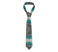 Teal Gray Rose Flower Printed Ties For Men Fashion Suit Tie Classic Neck Ties Skinny Tie For Wedding Business Formal Neckties