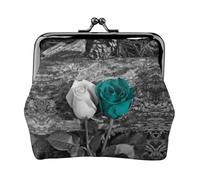 Teal Gray Rose Print Print Coin Purse for Men Women Leather Kiss Lock Small Pouch Coin Wallet