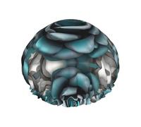 Teal Gray Rose Print Soft Shower Cap for Women Men Reusable hat Lightweight hat and Bath Hair Cap