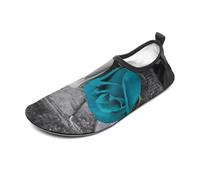 Teal Gray Rose Water Shoes for Men Women, Lightweight Stretch Swim Shoes with Anti-Slip Rubber Sole, Quick-Dry Aqua Socks for Pool, Beach, Surfing, Style, 8 UK
