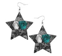 Teal Gray Rose Women's Fashion Earrings, Celestial Dangle Earrings, Star Shape Jewelry for a Versatile