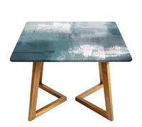 Teal Gray Texture Square Tablecloth with Elastic Edgs Modern Art Fitted Table Cover Waterproof Topper Cap for Dining Wedding Party Picnic 100cm