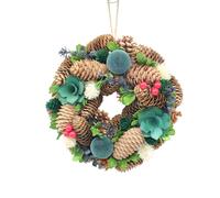 URBNLIVING Classic Christmas Wreath - Pinecones & Greenery Holiday Decoration for Door or Wall - Teal Green - 25cm