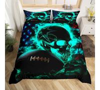 (Teal Green Blue, Double(No Comforter)) Homewish Sugar Skull Bedding Set Crow Gothic Comforter Cover Exotic Flowers Double Duvet Cover,Goth Moon Galaxy Rose Bed Set