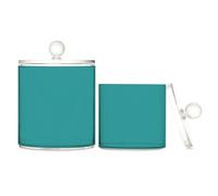 Teal Green Clear Plastic Storage Boxes with lid Bathroom Essentials Decorative Small Storage Bins for Floss Picks,Paper Clips,2 Pack