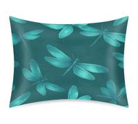 Teal Green Dragonfly Pattern Satin Pillowcase for Hair and Skin, Soft Silky Pillow Cover with Envelope Closure, Smooth Satin Pillow Case for Better Sleep 20x26 Standard Size
