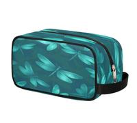 Teal Green Dragonfly Pattern Toiletry Bag for Travel, Cosmetic Makeup Bag Waterproof Polyester Shaving Bag for Men Women Kids, Portable Organizer for Bathroom Gym Vacation
