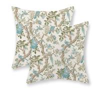 Teal Green Floral Bird Pillow Covers 18x18 Inch Set of 2 Chinoiserie Throw Pillows Vintage Flowers Bird Decorative Pillow Cases Outdoor Chinoiserie Decor Farmhouse Cushion Case for Couch Sofa