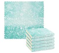 Teal Green Glitter Sparkle Confetti Turquoise Aqua Mint Diamonds 6 Set Kitchen Dish Towels, Washcloths Cleaning Cloths Dish Cloths, Absorbent Towels Lint Free Bar Tea Soft Waffle Towel 11"x11"