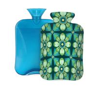 Teal Green Mandala Floral Pattern Hot Water Bottle with Cover, 2L PVC Hot Water Bag with Soft Cover, Reusable Heating Pad for Pain Relief Warm Hands Waist Abdomen Feet & Bed