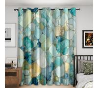Teal Green Marble Curtains Blackout, 90x90 Inch 2 Panels - Abstract Geometric Pattern Black Out Curtains, Home Decor, 90 Drop Eyelet Window Drapes for Bedroom, Living Room S233