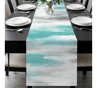 Teal Green Table Runner 13x108 Inches Long Abstract Retro Ombre Mottled Texture Farmhouse Cotton Linen Table Runner Burlap Style for Dinner Table Party Decor Tabletop Decorations