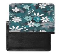 Teal Grey And White Floral_76917038 Passport Holder Vaccine Card Holder Travel Document Organizer Credit Card Organizer for Women/Men