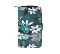 Teal Grey And White Floral_76917038 Wallet Multifunctional Leather Wallets for Men Compact Long Wallet Credit Card Holder Passport Bag