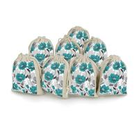 Teal Grey And White Floral 8 PCS Muslin Bags with Drawstring Sachet Bags Empty Small Cotton Drawstring Bag Muslin Reusable & Washable Cotton Bag for Herb Spice Candy Soap Jewelry Wedding Gift Pouches