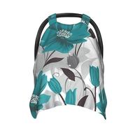 Teal Grey and White Floral Baby Car Seat Canopy Cover, Multi Use Breathable Nursing Breastfeeding Covers for Mom Soft Stroller Sun Shade Newborn Shower Gift