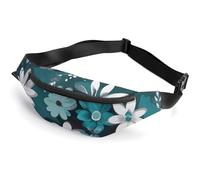 Teal Grey And White Floral Belt Bag, Multifunctional Sports Waist Pouch with Adjustable Strap, Lightweight Casual Waist Pack for Travel Running Cycling Daily Outdoor Activities