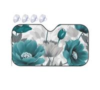 Teal Grey and White Floral Car Windshield Sun Shade Foldable Car Front Window Sunshade for Sun, Heat and UV Rays, Auto Sun Blocker Visor Protector for Cars, SUVs Medium