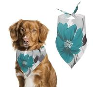 Teal Grey and White Floral Dog Bandana Triangle Dog Scarf Washable Polyester Dog Bibs Cute Pet Bandana for Medium Large Dogs Puppy and Cats