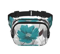 Teal Grey And White Floral Fanny Pack For Women Waterproof Adjustable Belt Bags Waist Pack Fashion Casual Crossbody Bags Bum Bag For Running Workout Hiking Traveling, Black, One Size