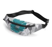 Teal Grey And White Floral Fanny Packs with Zipper, Personalized Waist Bags with Multiple Pockets, Adjustable Sling Bag for Travel, Waterproof Belt Bag, Crossbody Bags for Unisex