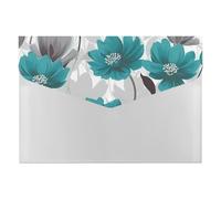 Teal Grey and White Floral File Folder 6-Pocket, Waterproof Accordion File Organizer with Snap Closure, Expanding Document Holder for Office, Home