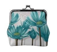Teal Grey and White Floral Full Double-Sided Printed Pattern Women's and Girls' Fashionable Leather Kiss Lock Coin Purse Card Bag