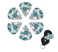 Teal Grey and White Floral Guitar Picks 6 Pack 3 Different Thickness Celluloid Guitar Plectrums with Guitar Pick Holder Personalized Guitar Pick for Acoustic Guitar, Electric Guitar, Bass, Ukulele