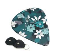 Teal Grey And White Floral Guitar Plectrums, 6 Guitar Plectrums, Double Sided Printing, For Acoustic Guitar, Bass, Ukulele, Electric Guitar (0.46 Mm 0.71 Mm 0.96 Mm)