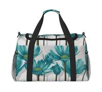 Teal Grey and White Floral Handheld Crossbody Travel Bag Weekender Bag Carry Travel Bag Duffle Bag Gym Bag for Men Women