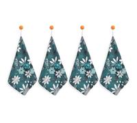 Teal Grey And White Floral Kitchen Towels Set -4PCS Super Absorbent Hand Towels, Soft Face Towel Set with Hanging Loop Lightweight Quick Dry Microfiber Dish Towels for Yoga Camping Hotel Spa Travel
