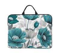 Teal Grey and White Floral Laptop Case Sleeve 14 inch Shockproof Protective Notebook Case Travel Laptop Bag with Handle Waterproof Computer Cover Briefcase Handbags for Men Women