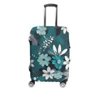 Teal Grey And White Floral Luggage Cover Tsa Approved Suitcase Covers for Luggage Elastic Washable Suit Case Covers Anti-Scratch Travel Luggages Sleeve Suitcase Protector Fits 19-30 Inch Case(), white