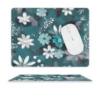 Teal Grey and White Floral Mouse Pad Non-Slip Mouse Mat Smooth Soft-Touch Desk Pad Ergonomic Desk Mat for Pain Relief, Comfortable Mousepad for Computer, Laptop, Office & Home