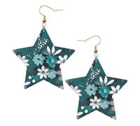 Teal Grey and White Floral Patterned star earrings for women jewelry fashion and Valentine's Day birthday party gifts