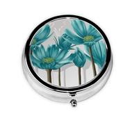 Teal Grey and White Floral Pill Box with 3 Compartments, Portable Pocket Or Wallet. Pill Box Decorated with Metal Medicine and Vitamin Manager As A Unique Gift