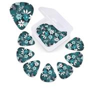 Teal Grey and White Floral Print Guitar Picks 12 Pack Guitar Plectrums with Storage Box Bass Picks For Acoustic Guitar Bass Electric Ukulele Includes 0.46mm, 0.71mm, 0.96mm