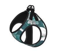 Teal Grey And White Floral Print Reflective No Choke Pet Vest Harness,Adjustable Soft Padded Dog Harness With Easy Control Handle