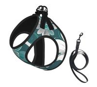 Teal Grey And White Floral Print Reflective No Choke Pet Vest Harness,Adjustable Soft Padded Dog Harness With Easy Control Handle