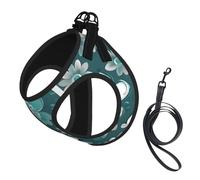 Teal Grey And White Floral Print Reflective No Choke Pet Vest Harness,Adjustable Soft Padded Dog Harness With Easy Control Handle