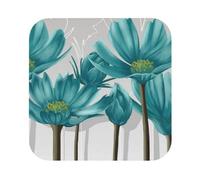 Teal Grey and White Floral Printed Coasters Set of 4, Tabletop Protection Leather Coasters for Cup Drinks Coffee Pads Beer Bar Mat Gifts, Square